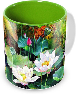 

Tuelip Beautiful Lotus Design Ceramic Mug(350 ml), Multicolor