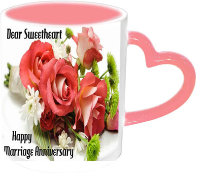 

Raj Laxmi Happy Marriage Anniversary Sweetheart Pink Handle Ceramic Mug(350 ml)
