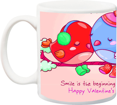

ME&YOU Valentines Day Gift;Love Birds Printed Ceramic Mug(325 ml), Multicolor