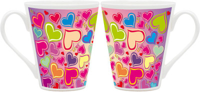 

Homesogood Valentine's Day Hearts (Set Of 2) Ceramic Mug(355 ml, Pack of 2)