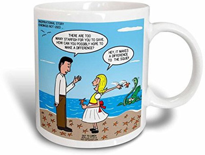 

3dRose Rejected Inspirational Story Ending About Starfish on The Beach and A Squid Ceramic, 15 oz, White Ceramic Mug(60 ml), Multicolor