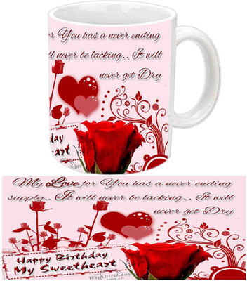 

Raj Laxmi Colorful Flowers Design Happy B'day White Ceramic Mug(3.5 ml)