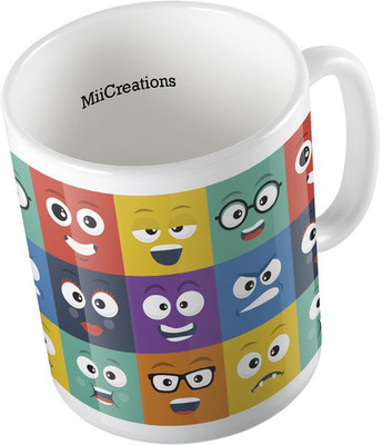 

MiiCreations Printed Smilies Ceramic Mug(325 ml), Multicolor
