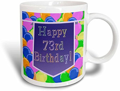 

3dRose Balloons with Purple Banner Happy 73Rd Birthday Ceramic, 11 oz, White Ceramic Mug(60 ml)