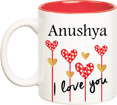 

Huppme I Love You Anushya Inner Red (350 ml) Ceramic Mug(350 ml), Red;white