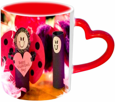 

Raj Laxmi Smiley heart red handle valentine Ceramic Mug(350 ml)