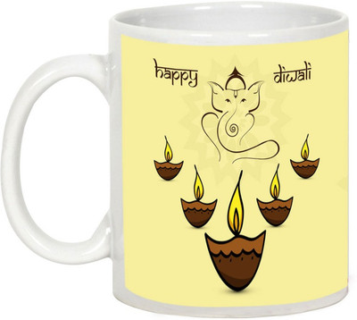 

AllUPrints Gifts For Diwali - Ganapati Blessings On Deepawali Ceramic Mug(325 ml), White