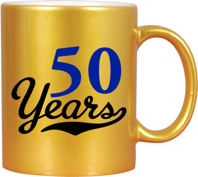 

HuppmeGift Fifty Year Anniversary Golden Ceramic Mug(350 ml), Gold