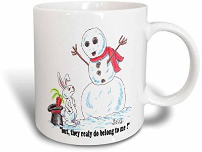 

3dRose Kevin Edler Cartoon with a Snowman and Rabbit Ceramic, 15 oz, White Ceramic Mug(60 ml), Multicolor