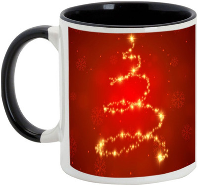 AllUPrints Christmas Snow Embroidery Ceramic Mug(325 ml), Black