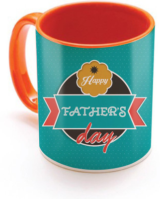 

SKY TRENDS Happy Father's Dad With Circle Multi Color Best Gifts For Dad Happy Fatrher's Day Inner Orange Color Ceramic Mug(320 ml), Orange;white