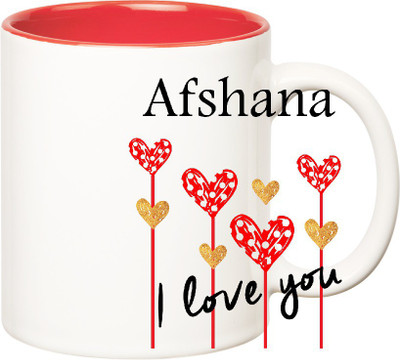 

Huppme I Love You Afshana Inner Red (350 ml) Ceramic Mug(350 ml), Red;white