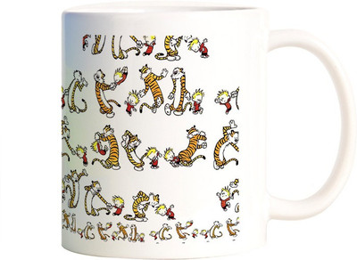 Rangeele Inkers Calvin And Hobbes Dancing Ceramic Mug(300 ml), Multicolor