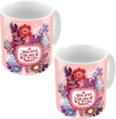 

Kaarigar Little India Designer Romantic Print Pink Coffees Pair 664 Ceramic Mug(300 ml, Pack of 2)