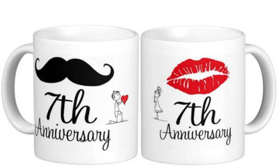 

ME&YOU Gift for Husband/Wife/Boyfriend/Girlfriend/Couples On Anniversary;7th Anni Habby And Wifey Printed Ceramic Mug(650 ml, Pack of 2), Multicolor