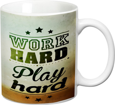 

Prithish Work Hard Play Hard Ceramic Mug(330 ml), Multicolor
