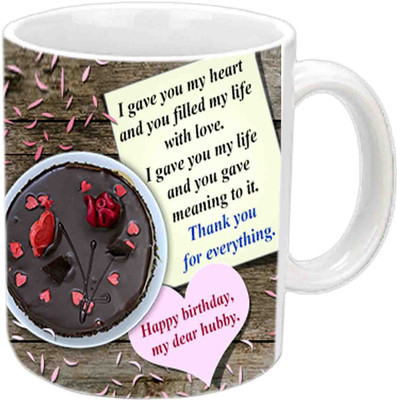 

Raj Laxmi Happy B'day Dear Hubby White Ceramic Ceramic Mug(3.5 ml)