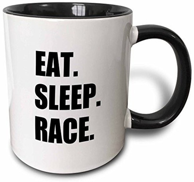 

3dRose mug_180431_4 Eat Sleep Race Gift for Racing Fans Fun Sport Running or Car Racer Two Tone Black, 11 oz, Black/White Ceramic Mug(60 ml), Multicolor