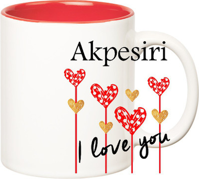 

Huppme I Love You Akpesiri Inner Red (350 ml) Ceramic Mug(350 ml), Red;white