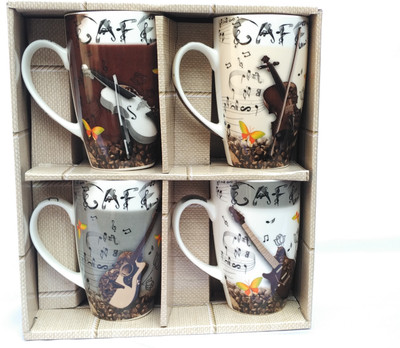 WONDER CERAMIC WC4M Ceramic Mug(350 ml, Pack of 4), Multicolor