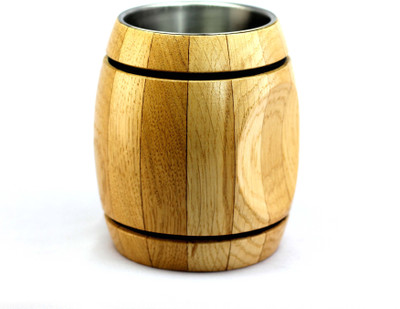 

Wood Trim Hobbit Oak Wood BeerMug with Stainless Steel Insert Wood Mug(530 ml), Brown