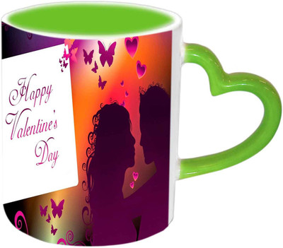 

Raj Laxmi Loving Couple Green Handle Valentine Ceramic Mug(350 ml)