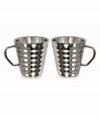 

Garuda Ribbed Coffee Stainless Steel Mug(200 ml, Pack of 2), Silver