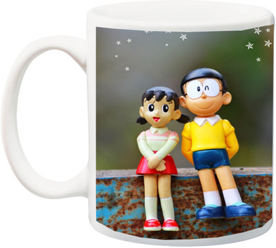 

ME&YOU Gift for Girlfriend/Boyfriend/Couple/Children;Nobita And Shizuka Printed Ceramic Mug(325 ml), Multicolor