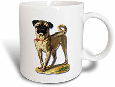 

3dRose Cute Little Pug with a Red Bow Victorian Pet Illustration Ceramic, 11 oz, White Ceramic Mug(60 ml)
