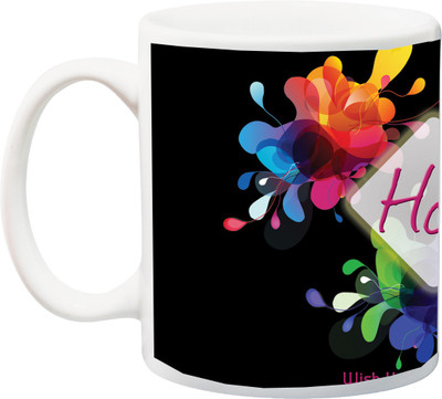 

ME&YOU Gift for Holi;wish you A Happy Holi colorfull 3D printed Ceramic Mug(325 ml), Multicolor