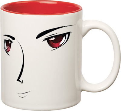 

HuppmeGift Lady Face Inner Red Ceramic Mug(350 ml), Red;white