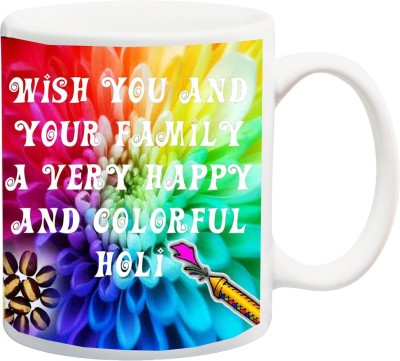 ME&YOU Gift for Holi;Wish you and Your family A very happi in colorful Happy Holy HD Printed Bone China Coffee Mug(325 ml)