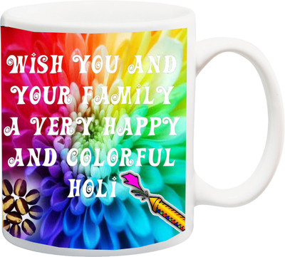 

ME&YOU Gift for Holi;Wish you and Your family A very happi in colorful Happy Holy HD Printed Bone China Mug(325 ml), Multicolor
