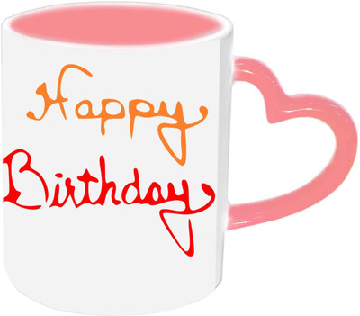 

Raj Laxmi B'day Wishes With Lovely Design Pink Handle Ceramic Mug(350 ml)