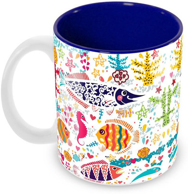 

Tuelip Beautiful Printed Cut Cartoon Floral Animal Inner Blue For Tea And Coffee Ceramic Mug(350 ml), Multicolor