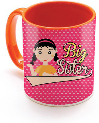 

SKY TRENDS Big Sister With Floral Heart Pink Background Special Gifts For Birthday And Anniversary Inner Color Orange Ceramic Mug(320 ml), Multicolor