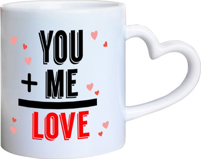 

Huppme You Me Love Heart Handle Ceramic Mug(350 ml), White