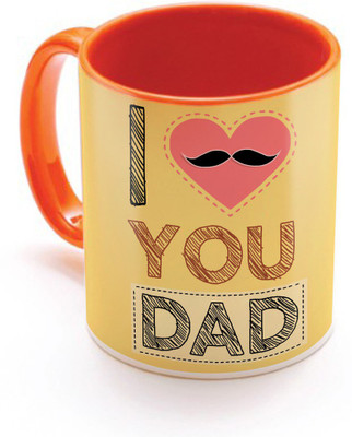 

SKY TRENDS I Love You Dad With Pink Heart And Mustaches Best Gifts For Dad Father's Day Inner Orange Color Ceramic Mug(320 ml), Orange;white