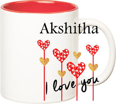 

Huppme I Love You Akshitha Inner Red (350 ml) Ceramic Mug(350 ml), Red;white