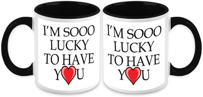 

Homesogood So Lucky To Have You(Set Of 2) Ceramic Mug(325 ml, Pack of 2)