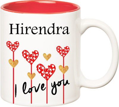 

Huppme I Love You Hirendra Inner Red (350 ml) Ceramic Mug(350 ml), Red;white
