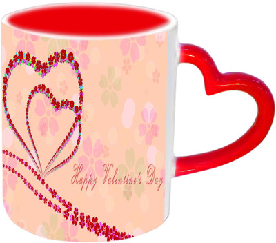 

Raj Laxmi Heart waves red handle valentine Ceramic Mug(350 ml)