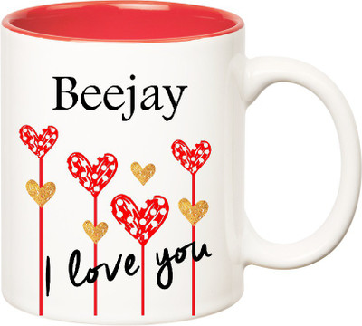 

Huppme I Love You Beejay Inner Red (350 ml) Ceramic Mug(350 ml), Red;white