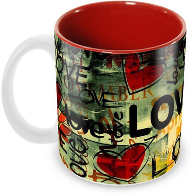 

Tuelip Beautiful Love Pattern Printed Flamingo inside Red for Tea And Coffee Ceramic Mug(350 ml), Multicolor