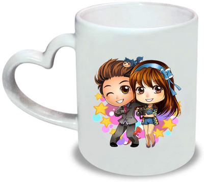 

HuppmeGift Better With You Heart Handle Ceramic Mug(350 ml), White