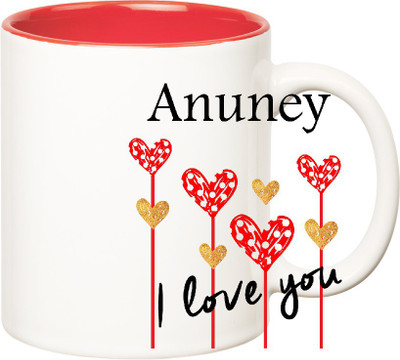 

Huppme I Love You Anuney Inner Red (350 ml) Ceramic Mug(350 ml), Red;white
