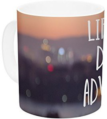 

Kess InHouse InHouse Jillian Audrey Life is A Daring Adventure Typography Ceramic Coffee, 11 oz, Multicolor Ceramic Mug(60 ml)