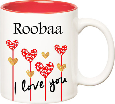 

Huppme I Love You Roobaa Inner Red (350 ml) Ceramic Mug(350 ml), Red;white