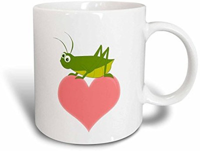

3dRose Cute Cartoon Lucky Cricket on Pink Heart Ceramic, 11 oz, White Ceramic Mug(60 ml)