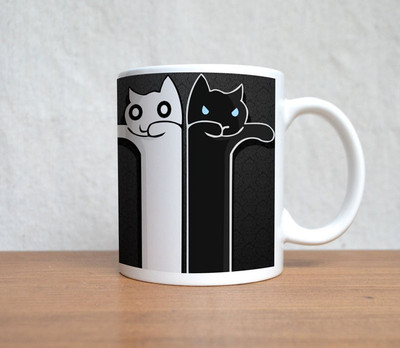 60% OFF on StyBuzz Cute Cat Black And White Porcelain Mug(300 ml)